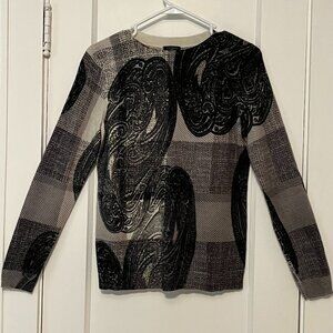 Talbots 100% cashmere printed plaid look sweater size small petite neutral